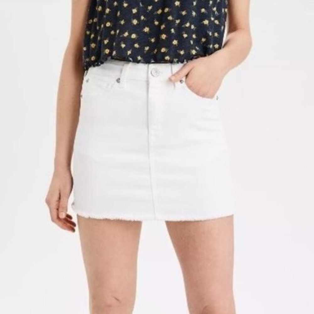 American Eagle High Rise White Denim Mini Skirt 00